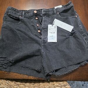 Zara Charcoal High Waist Denim Shorts